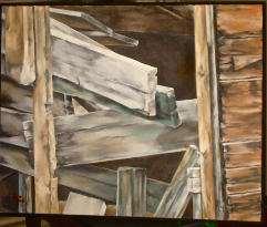 Painting of an entrance to an old mine shaft
