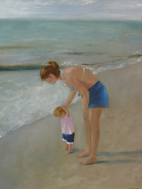 Painting of mother and daughter on the beach