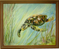Painting of a swiming turtle