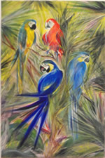 Painting of colorful parrots